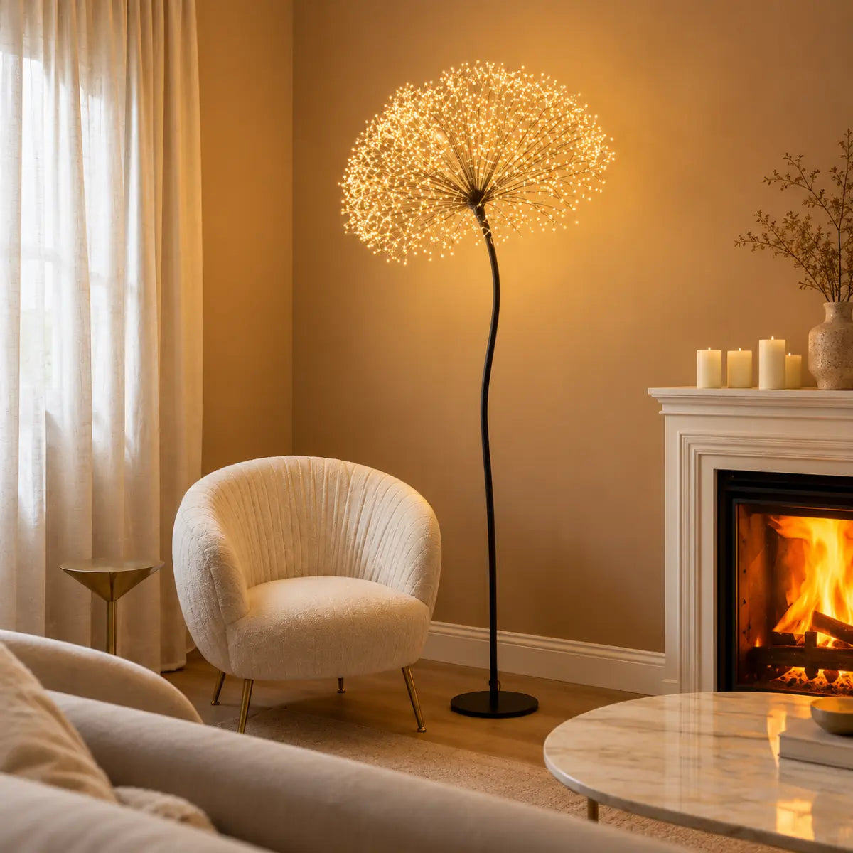 Decoro Tarassaco Rich EDG con struttura nera e luci MicroLED
