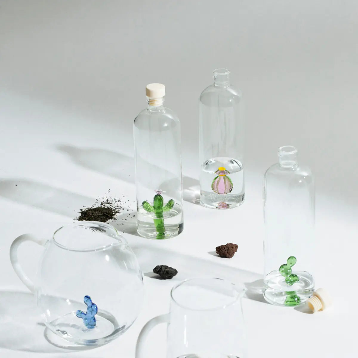 Alcune delle  bottiglie e delle brocche della collezione Desert Plants di Ichendorf