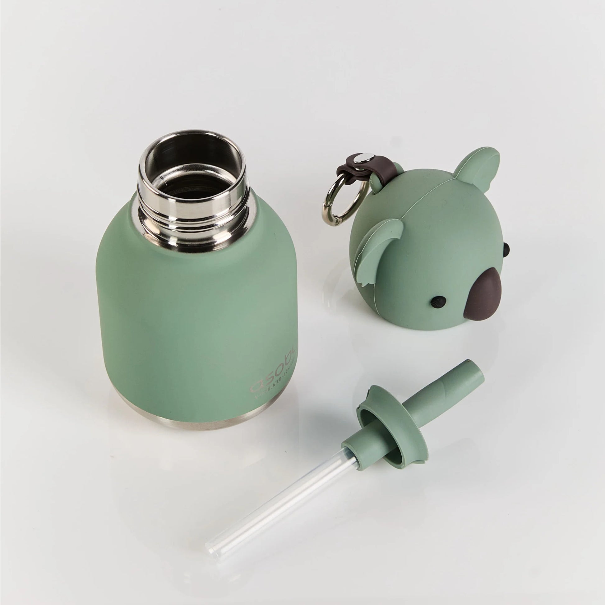 Mini borraccia termica con tappo decorativo a forma di koala intercambiabile, con cannuccia interna