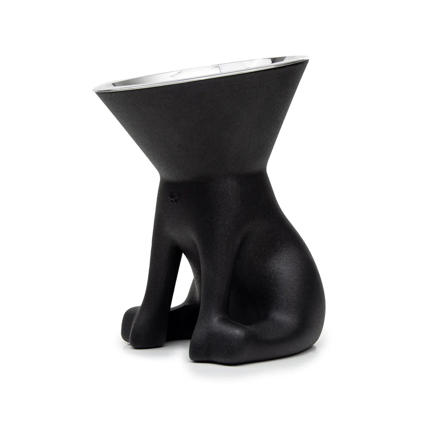 Ciotola rialzata nera per cani Elizabeth per taglie medie e grandi a forma di cane con ciotola in acciaio vista laterale