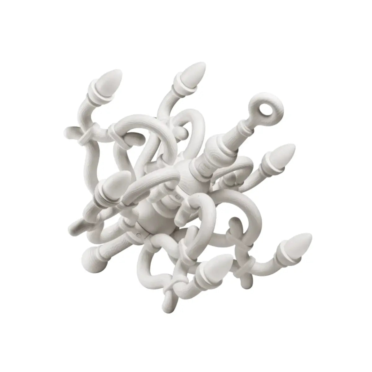 Lampada da terra bianca a forma di candelabro classico. 6 lampadine led. sfondo bianco