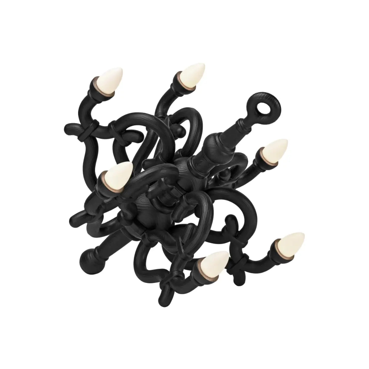 Lampada da terra nera a forma di candelabro classico. 6 lampadine led. sfondo bianco