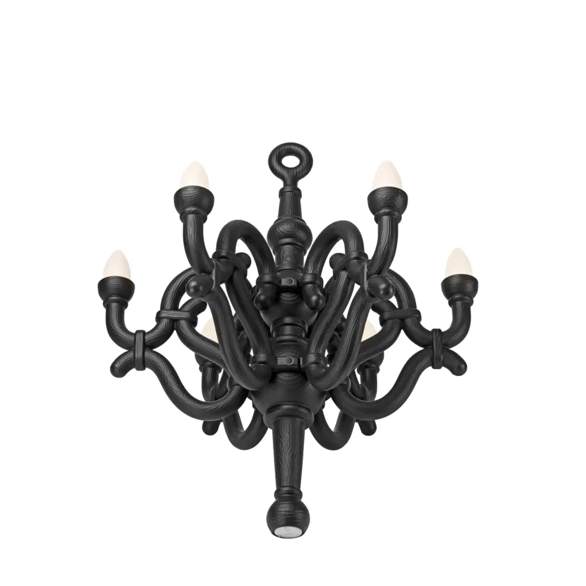Lampada da terra nera a forma di candelabro classico. 6 lampadine led. sfondo bianco