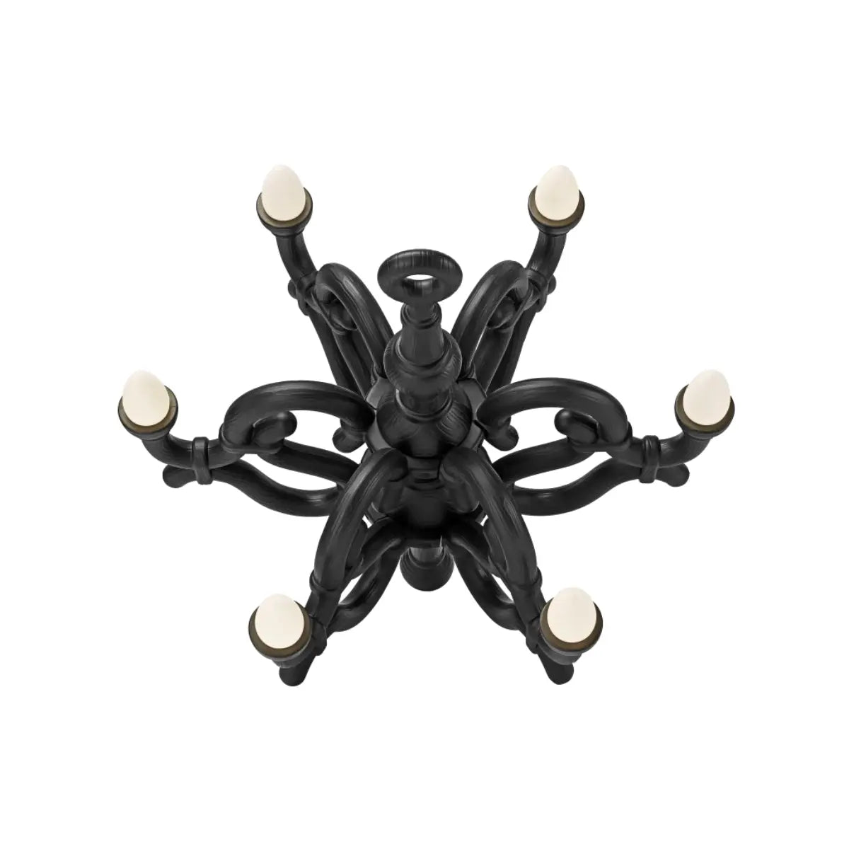 Lampada da terra nera a forma di candelabro classico. 6 lampadine led. sfondo bianco