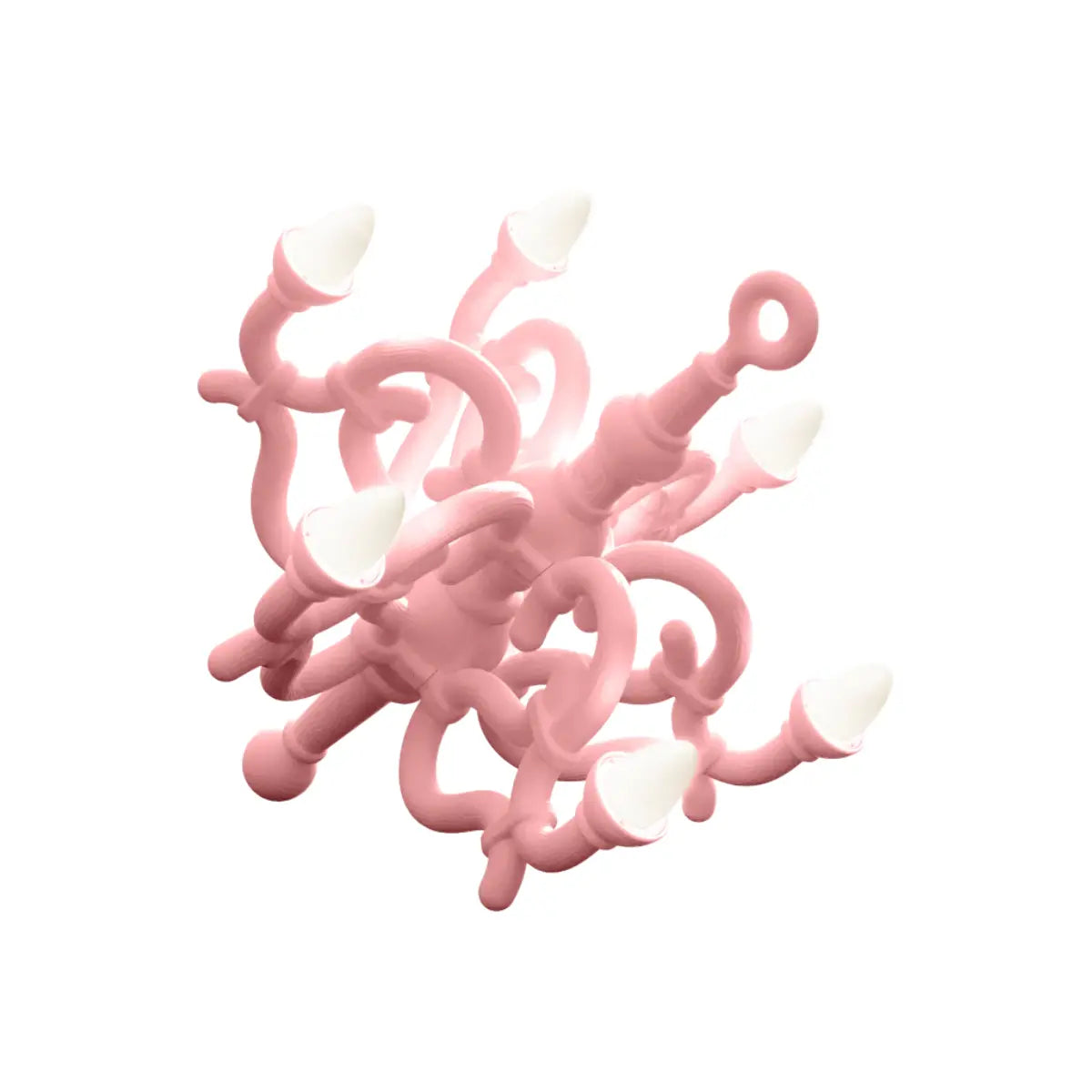 Lampada da terra rosa a forma di candelabro classico. 6 lampadine led. sfondo bianco