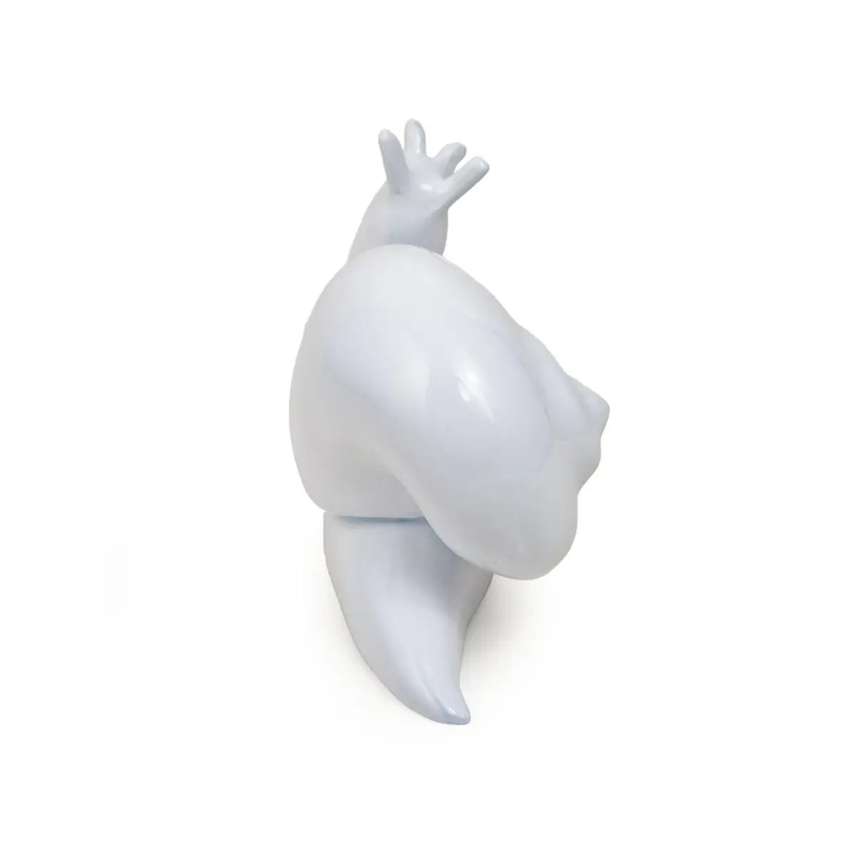 Fermalibri a forma di lumaca Nina bianca laccata, vista dall'alto. Sfondo bianco 