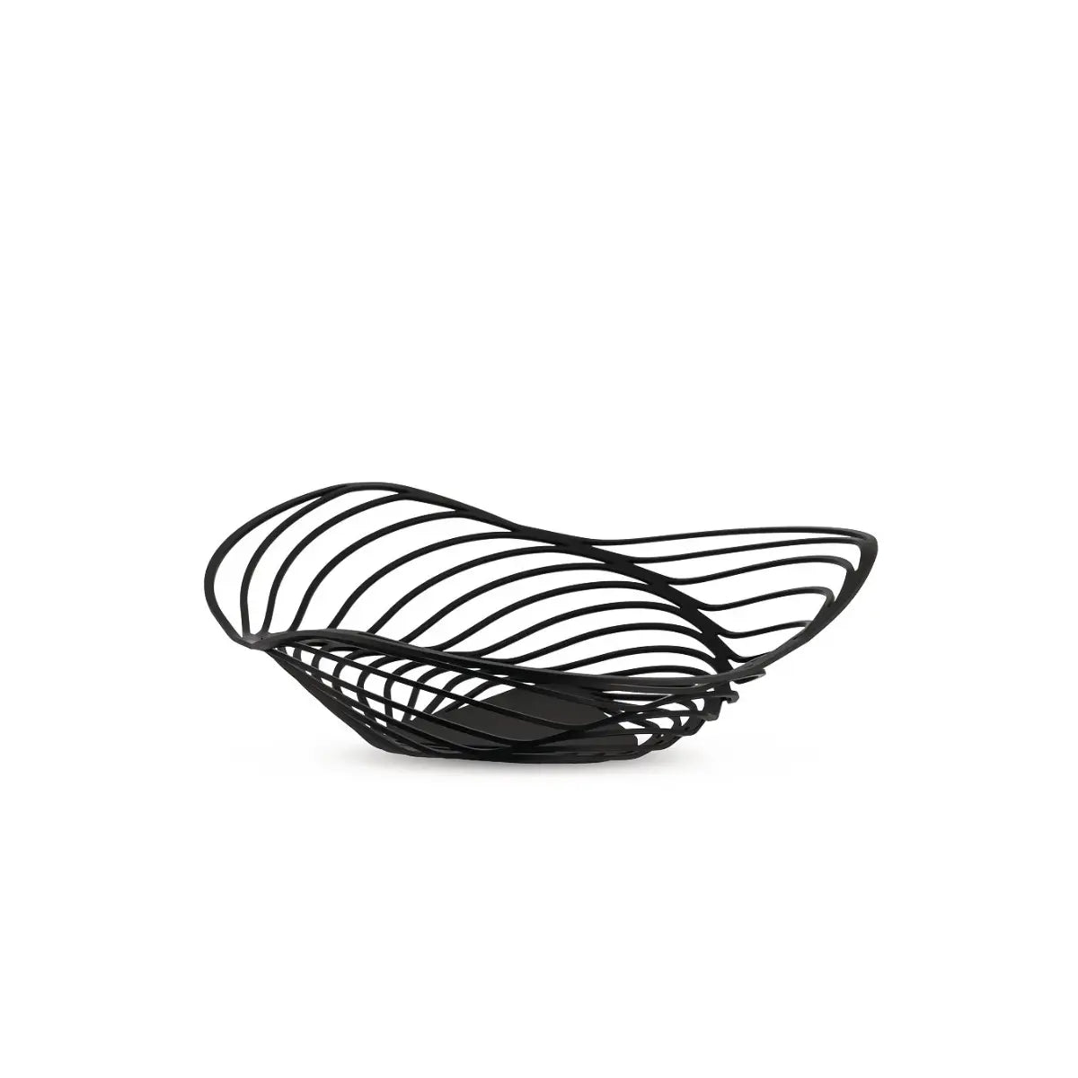 Cestino da frutta in acciaio nero con intagli e forma morbida
