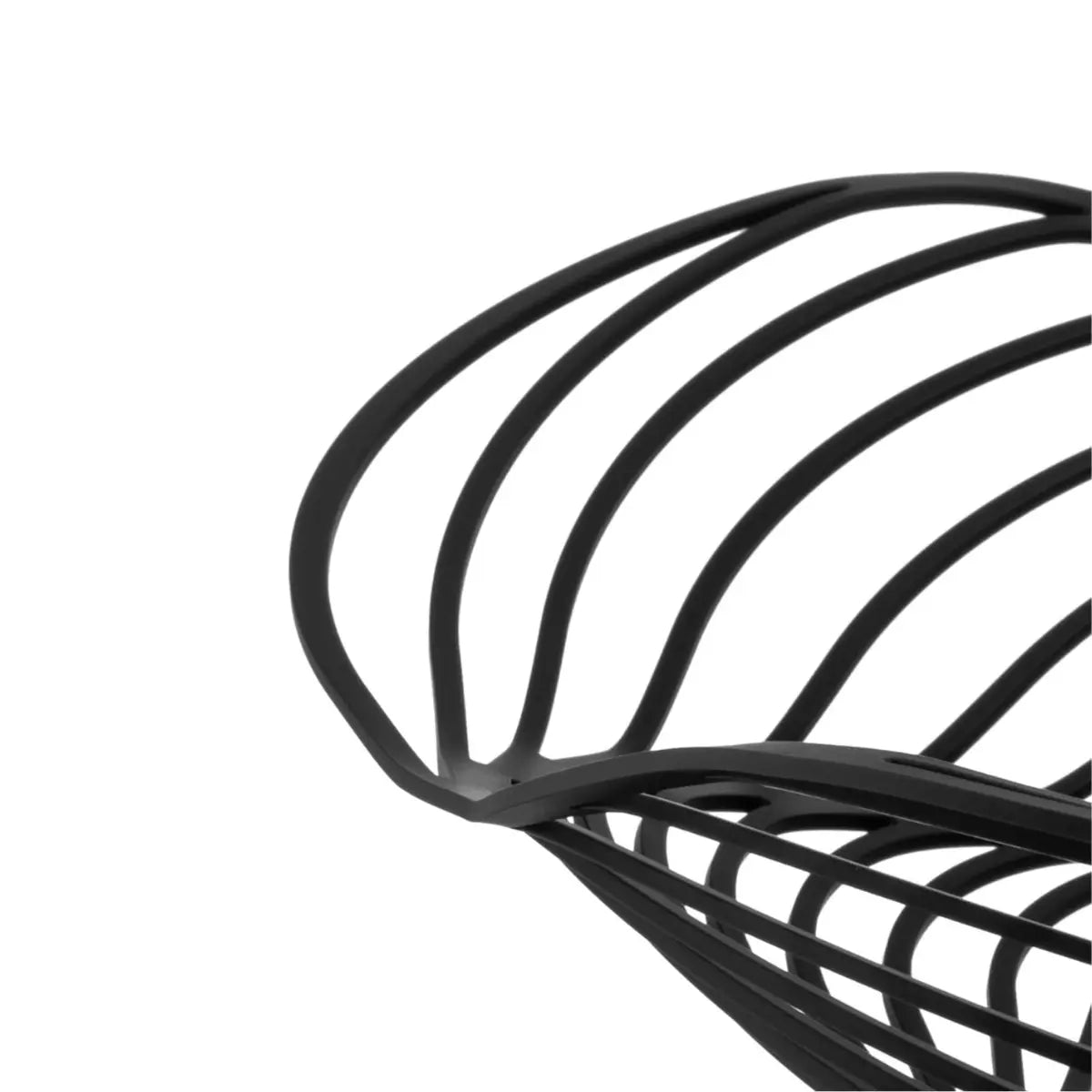 Cestino da frutta in acciaio nero con intagli e forma morbida dettaglio