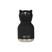 Mini borraccia termica con tappo decorativo a forma di gatto intercambiabile, con cannuccia interna