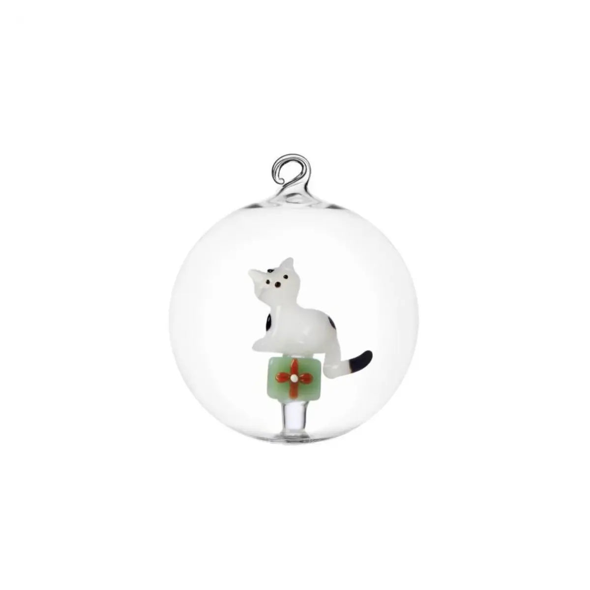Palla di Natale Ichendorf Gatto Bianco con Regalo Verde Christmas Tales