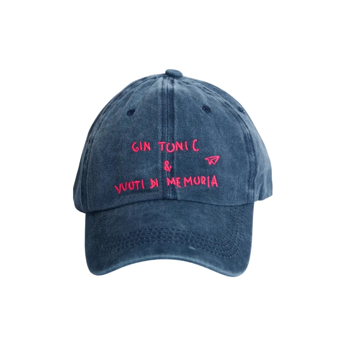 Cappellino Linea Daria jeans con la scritta gin tonic e vuoti di memoria 