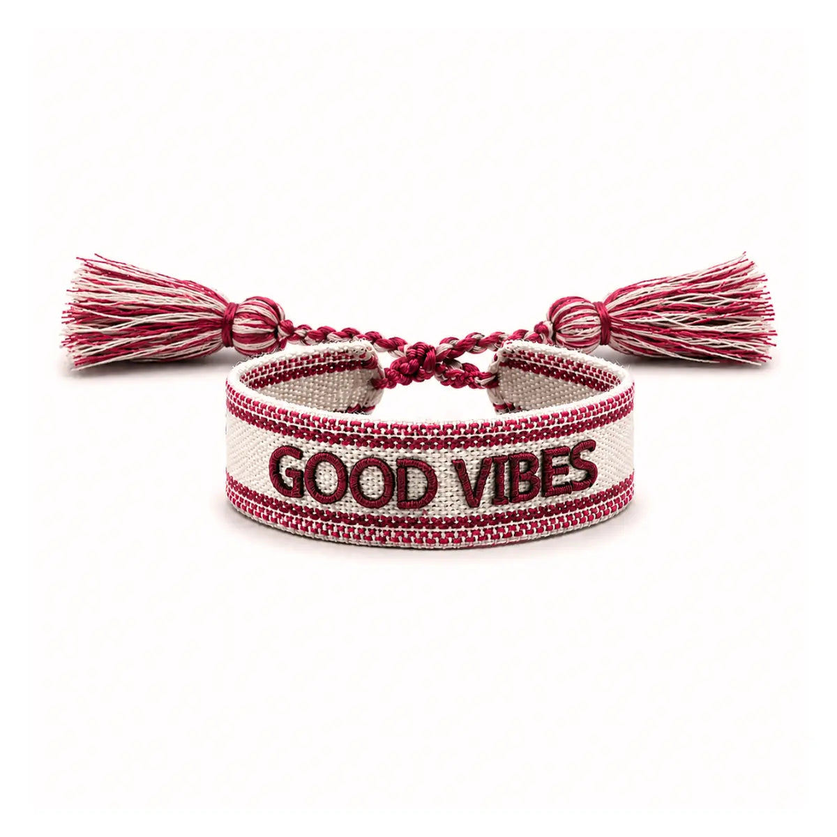 Braccialetto in tessuto con scritta Good Vibes in rosso