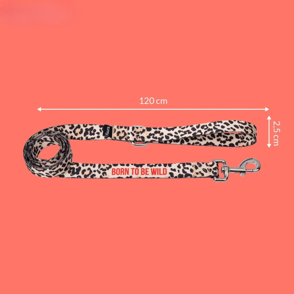 Misure del guinzaglio leopardato con scritta rossa born to be wild