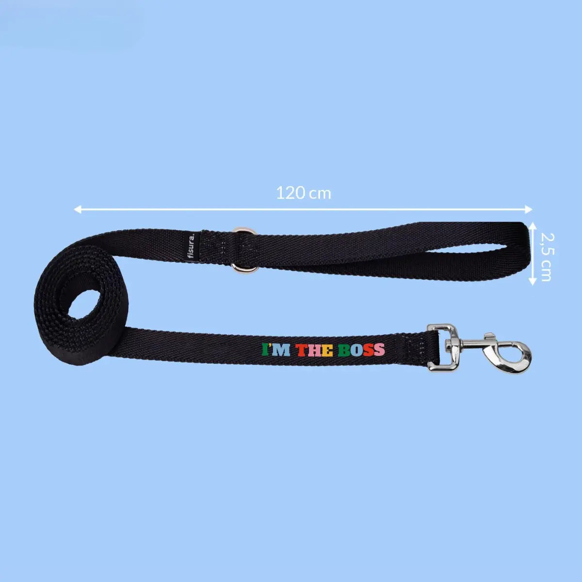 Misure del guinzaglio nero con scritta multicolore i'm the boss
