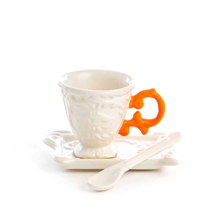 Set da caffè I-Wares di Seletti nella versione con il manico arancio