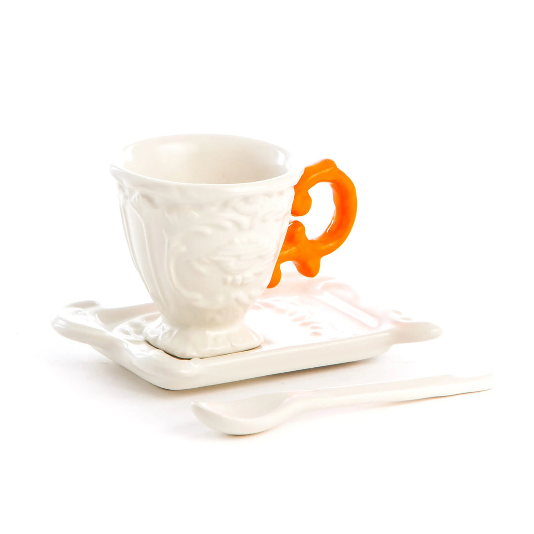 Set da caffè I-Wares di Seletti nella versione con il manico arancio