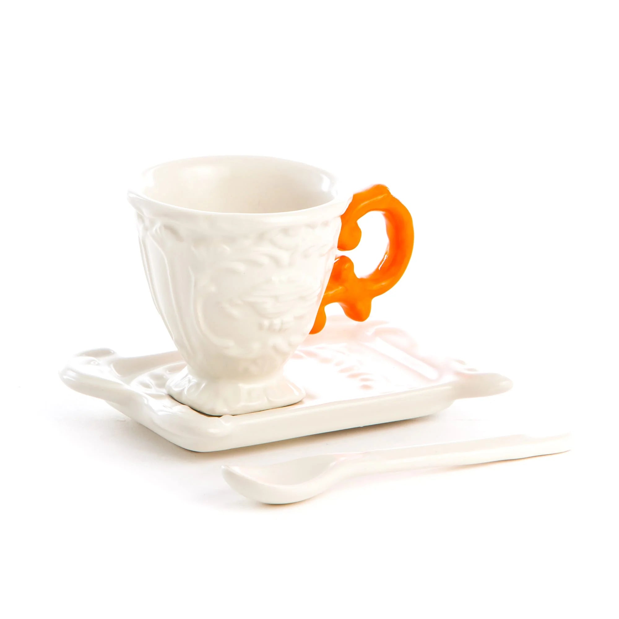 Set da caffè I-Wares di Seletti nella versione con il manico arancio