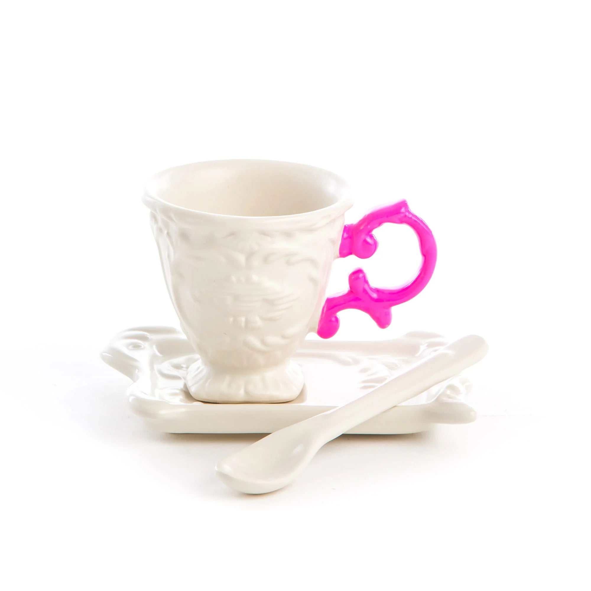 Set da caffè I-Wares di Seletti nella versione con il manico fucsia
