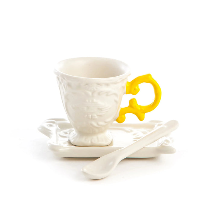 Set da caffè I-Wares di Seletti nella versione con il manico giallo