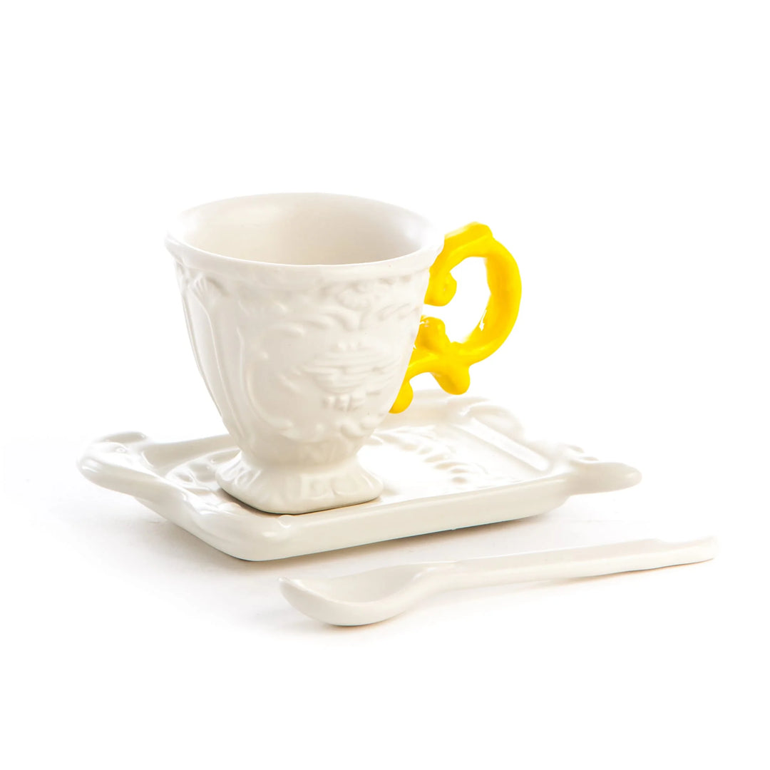 Set da caffè I-Wares di Seletti nella versione con il manico giallo