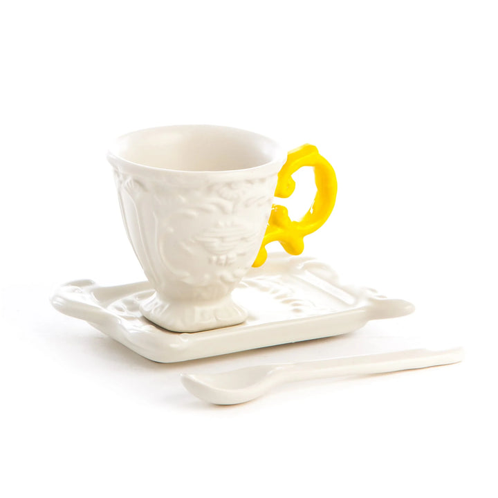 Set da caffè I-Wares di Seletti nella versione con il manico giallo