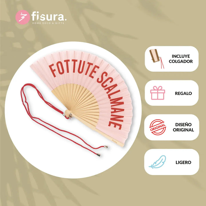 Foto e misure e informazioni Ventaglio Fottute Scalmane. Sfondo beige