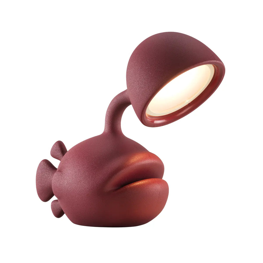 Lampada bordeaux a forma di pesce abissale con lanterna