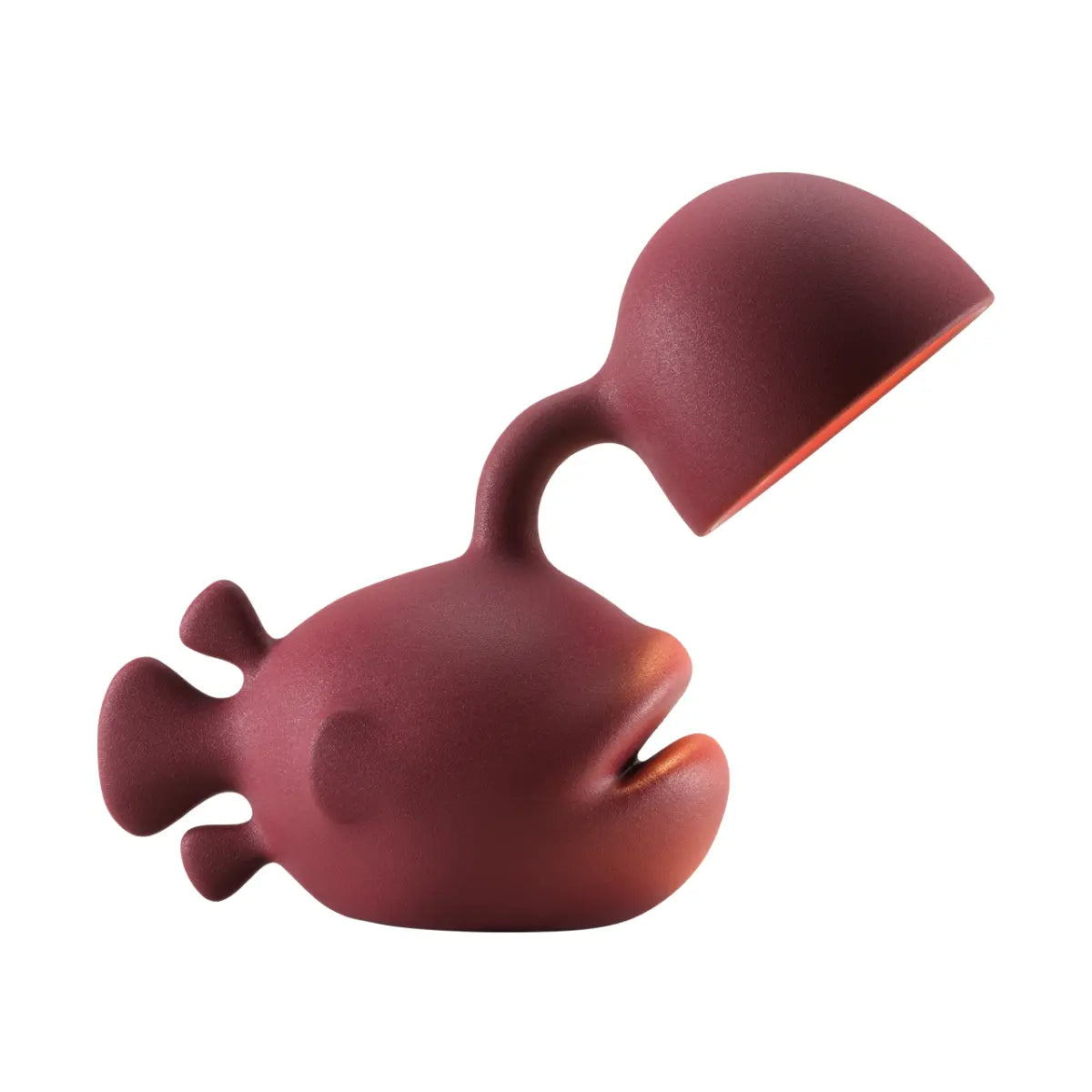 Lampada bordeaux a forma di pesce abissale con lanterna visione laterale