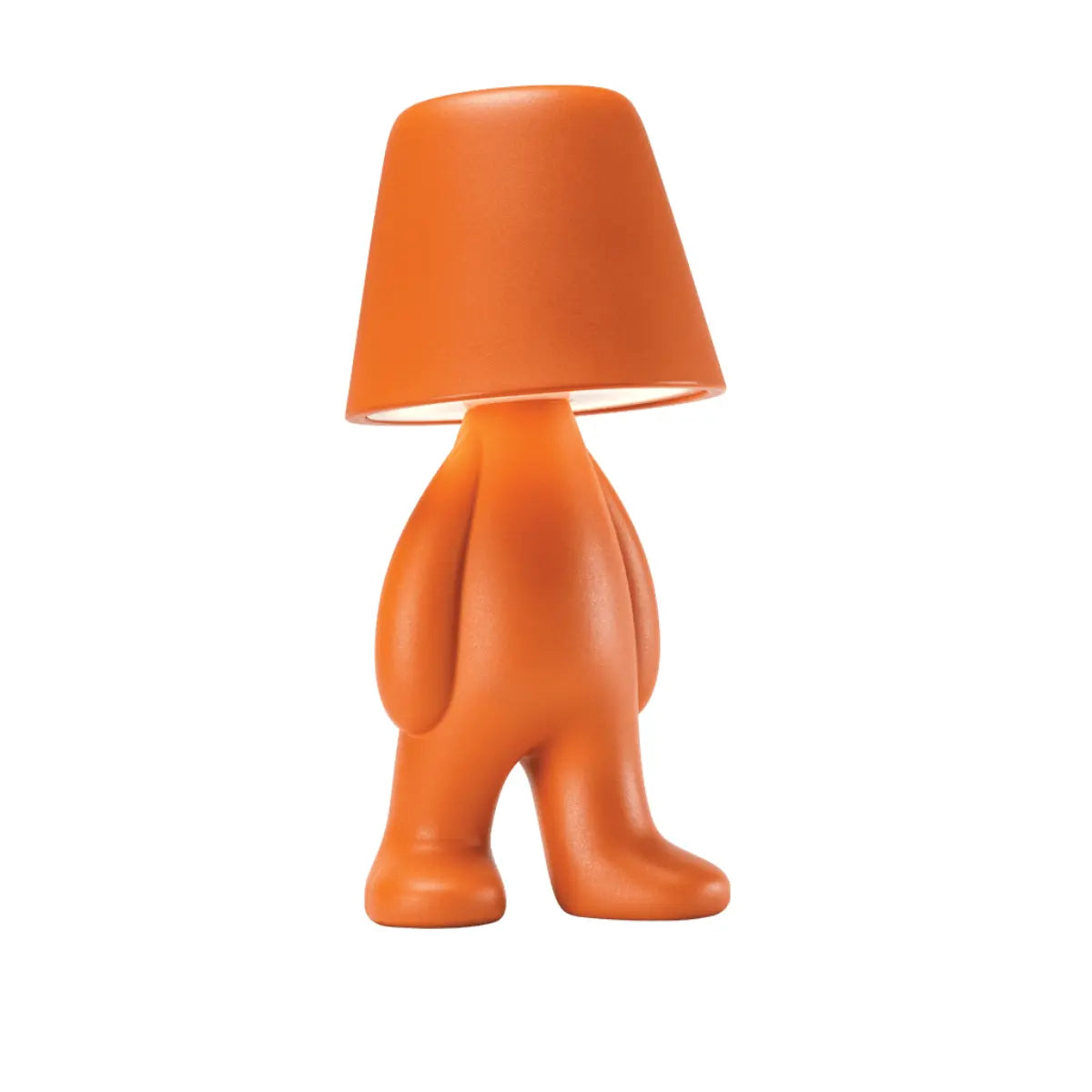 Lampada arancione a forma di personaggio in piedi con testa a forma di paralume Qeeboo vista profilo