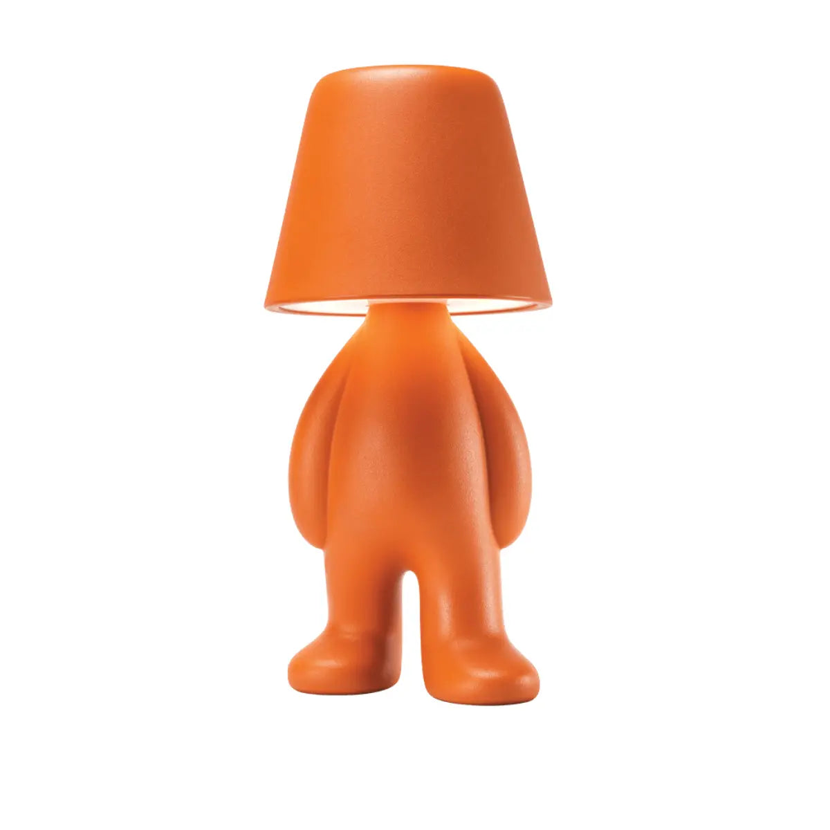 Lampada arancione a forma di personaggio in piedi con testa a forma di paralume Qeeboo vista frontale