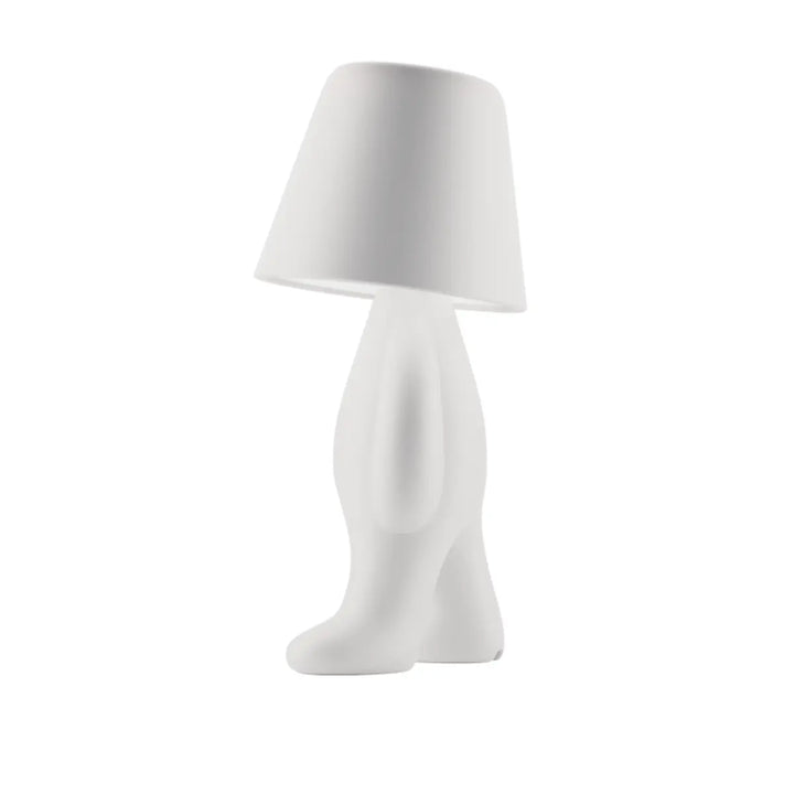 Lampada bianca a forma di personaggio in piedi con testa a forma di paralume Qeeboo vista profilo