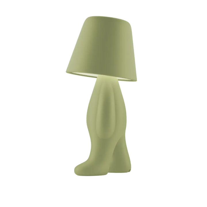 Lampada verde a forma di personaggio in piedi con testa a forma di paralume Qeeboo vista profilo