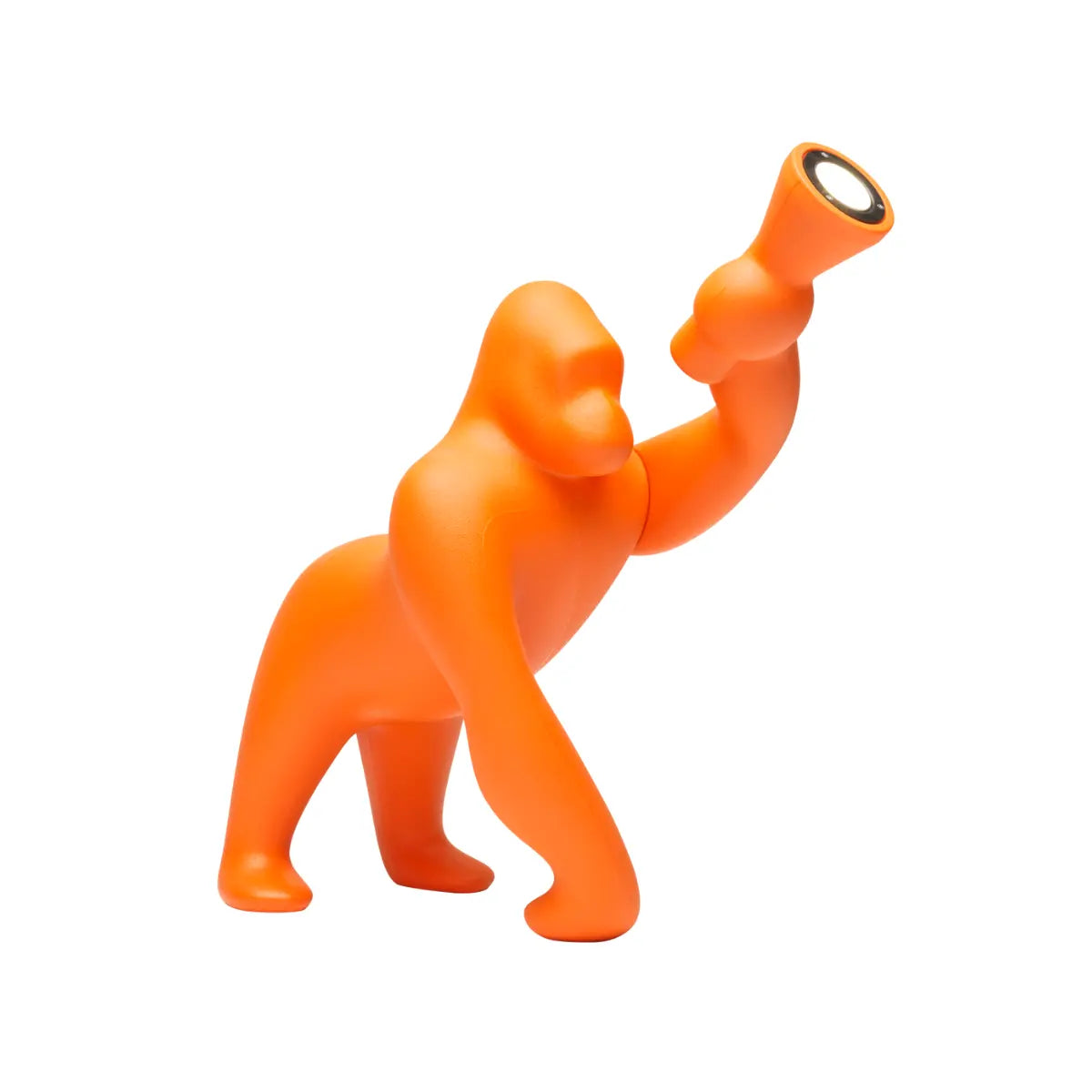 Lampada arancione a forma di King Kong con un braccio esteso che sorregge una torcia