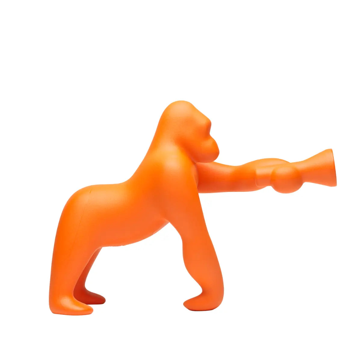 Lampada arancione a forma di King Kong con un braccio esteso che sorregge una torcia profilo lato