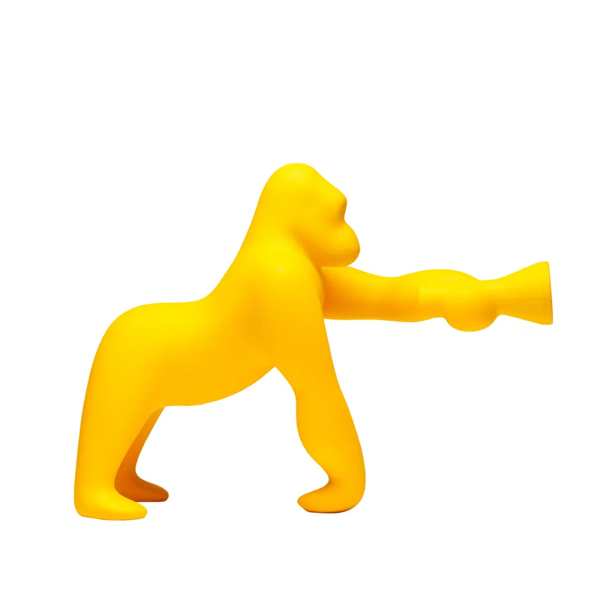 Lampada gialla a forma di King Kong con un braccio esteso che sorregge una torcia profilo