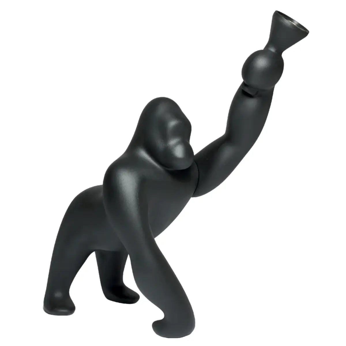 Lampada da terra Kong a forma di gorilla nella colorazione nero. Sfondo bianco 
