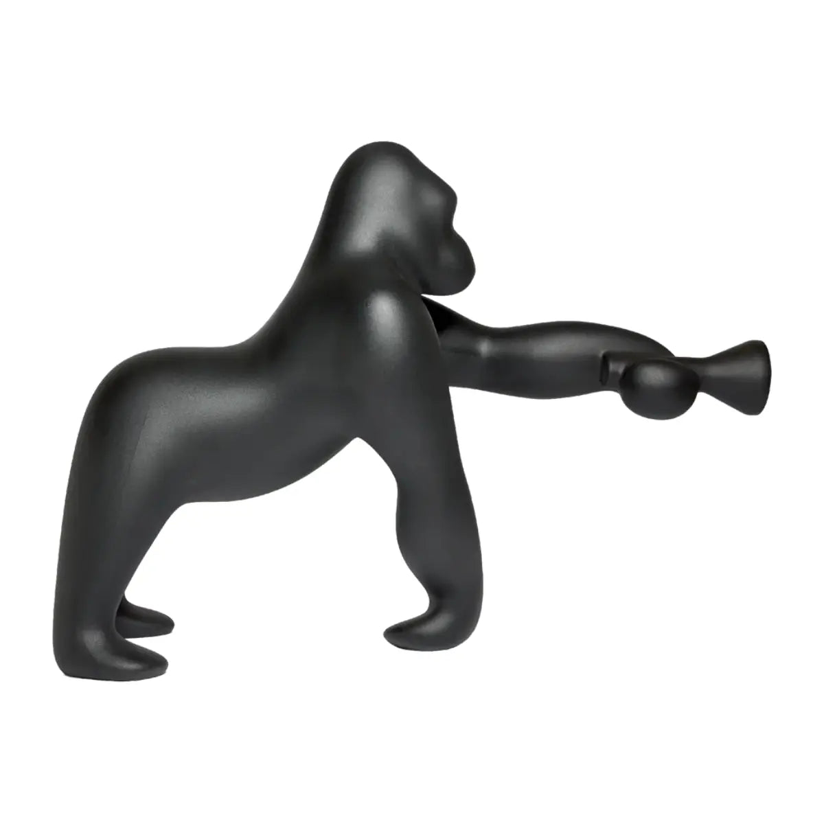 Lampada da terra Kong a forma di gorilla nella colorazione nero. Sfondo bianco 