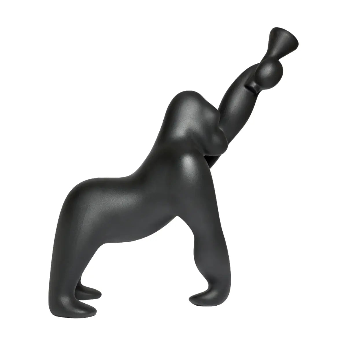 Lampada da terra Kong a forma di gorilla nella colorazione nero. Sfondo bianco 