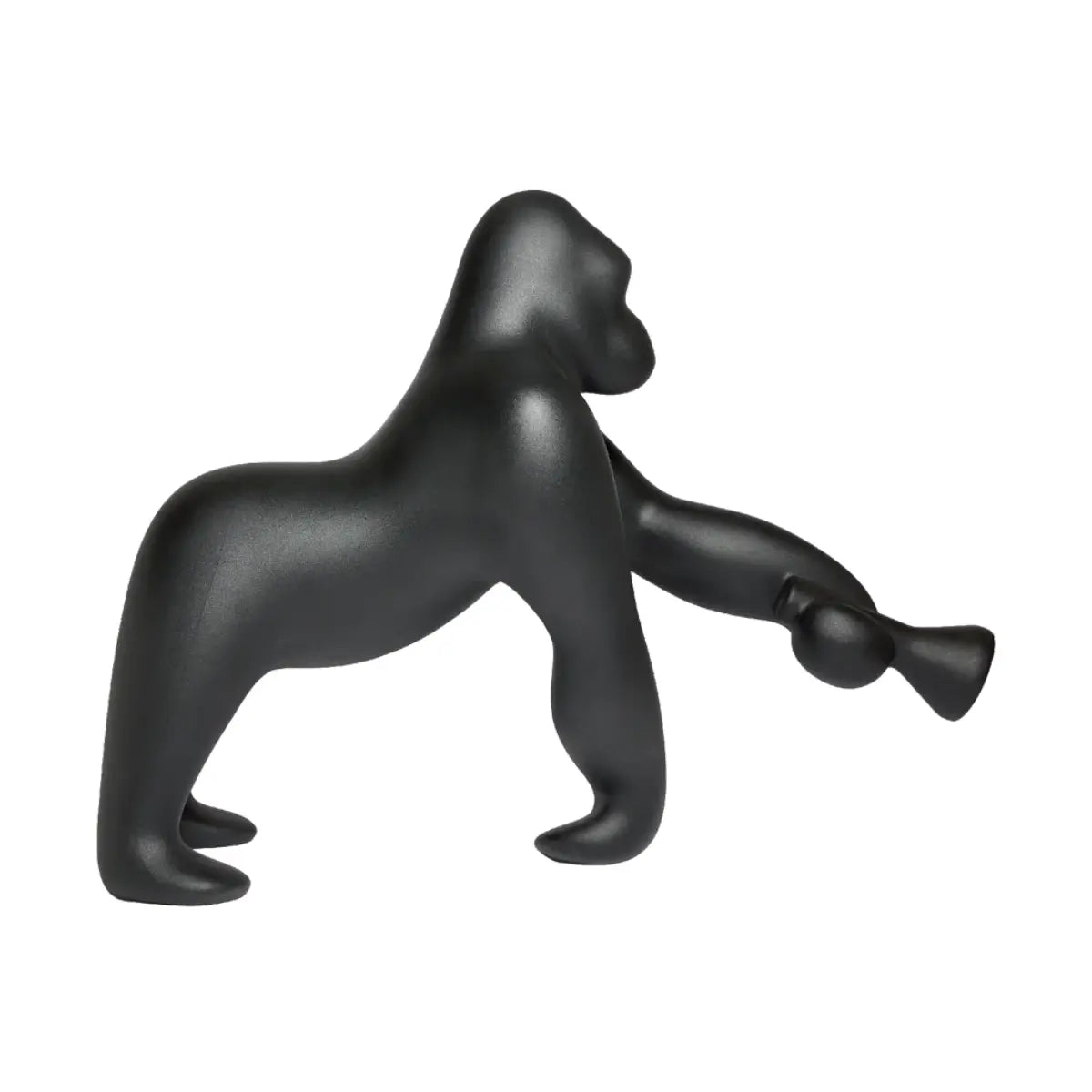 Lampada da terra Kong a forma di gorilla nella colorazione nero. Sfondo bianco 