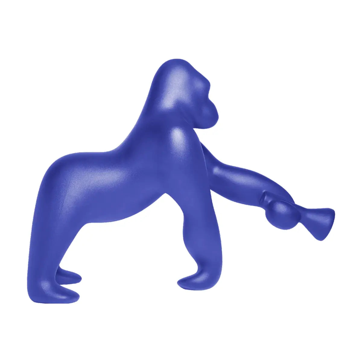 Lampada da terra Kong a forma di gorilla nella colorazione viola. Sfondo bianco 