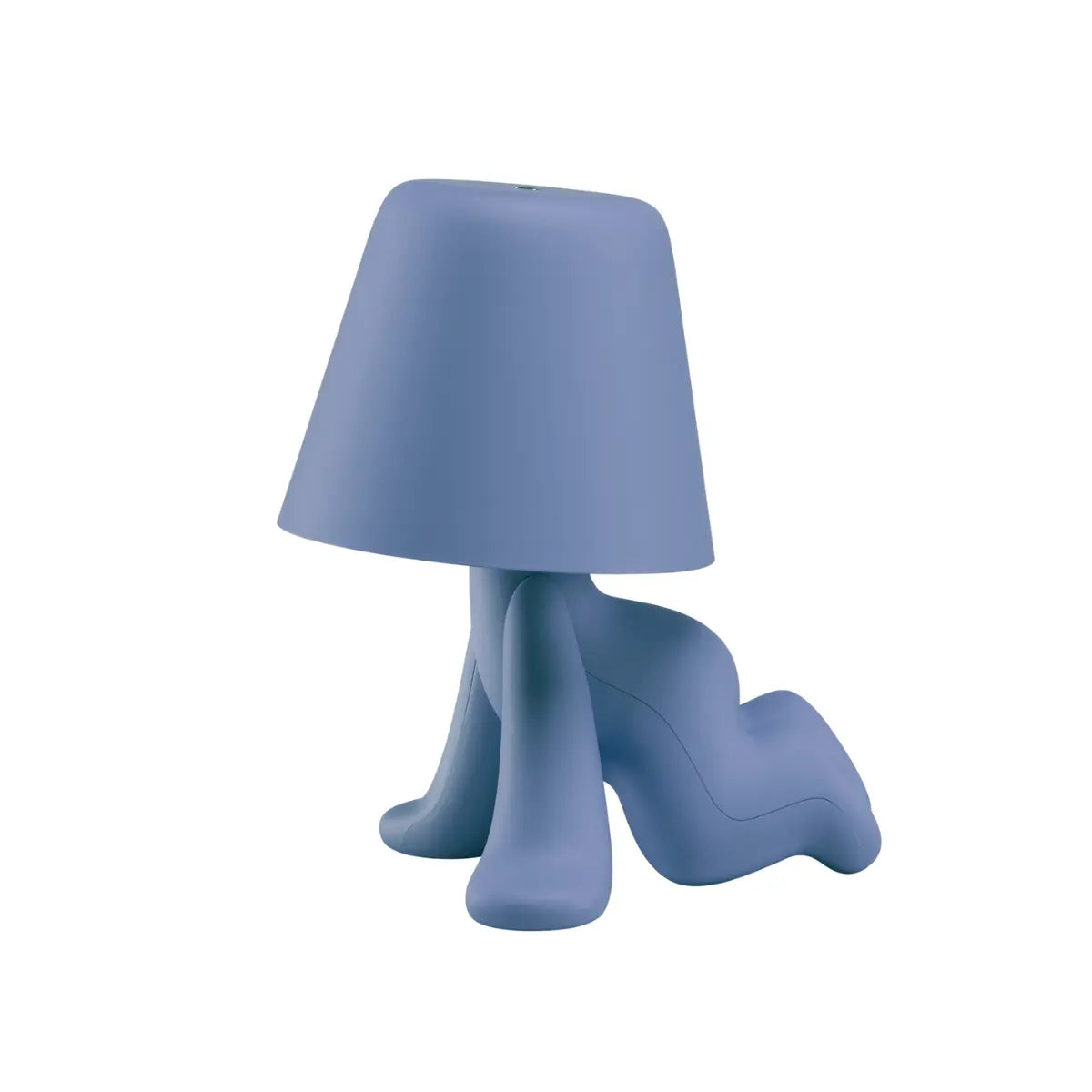 Lampada celeste a forma di personaggio stilizzato a gattoni con la testa a paralume