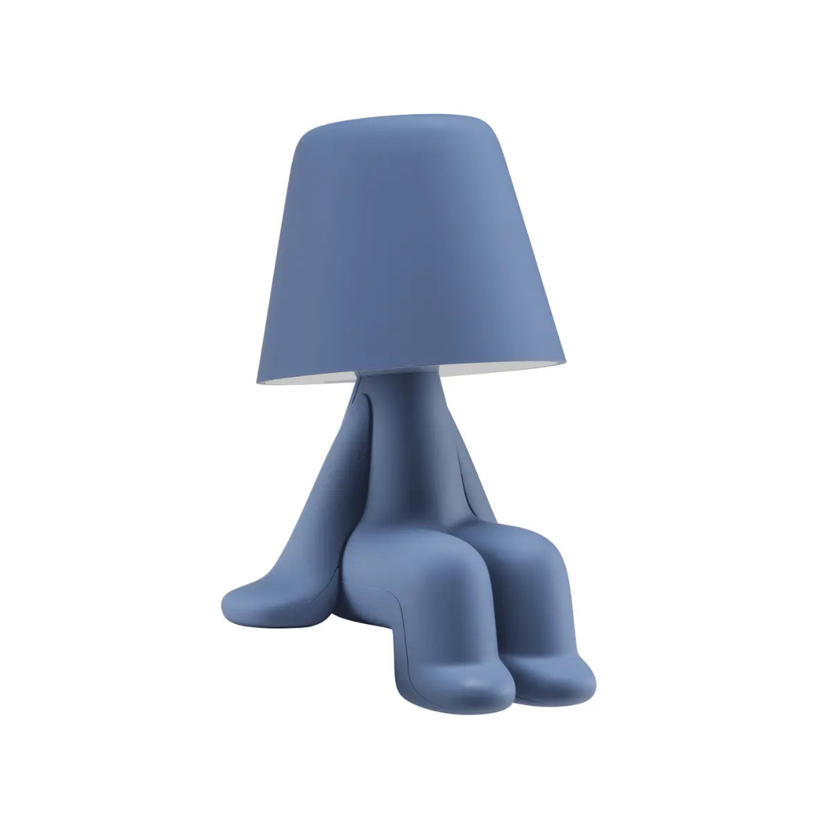 Lampada celeste a forma di personaggio stilizzato seduto, con la testa a paralume