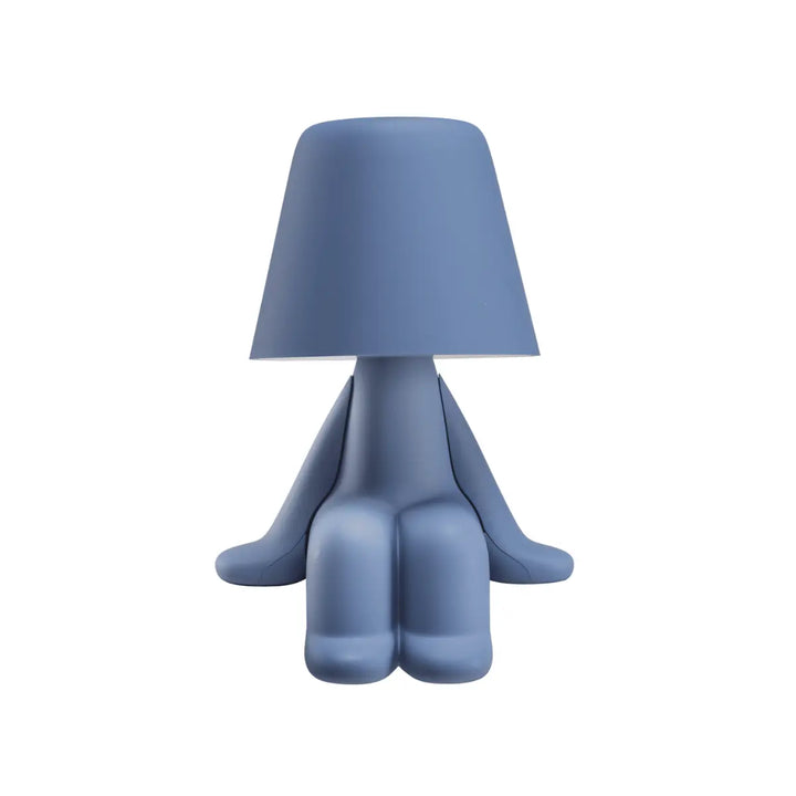 Lampada celeste a forma di personaggio stilizzato seduto, con la testa a paralume