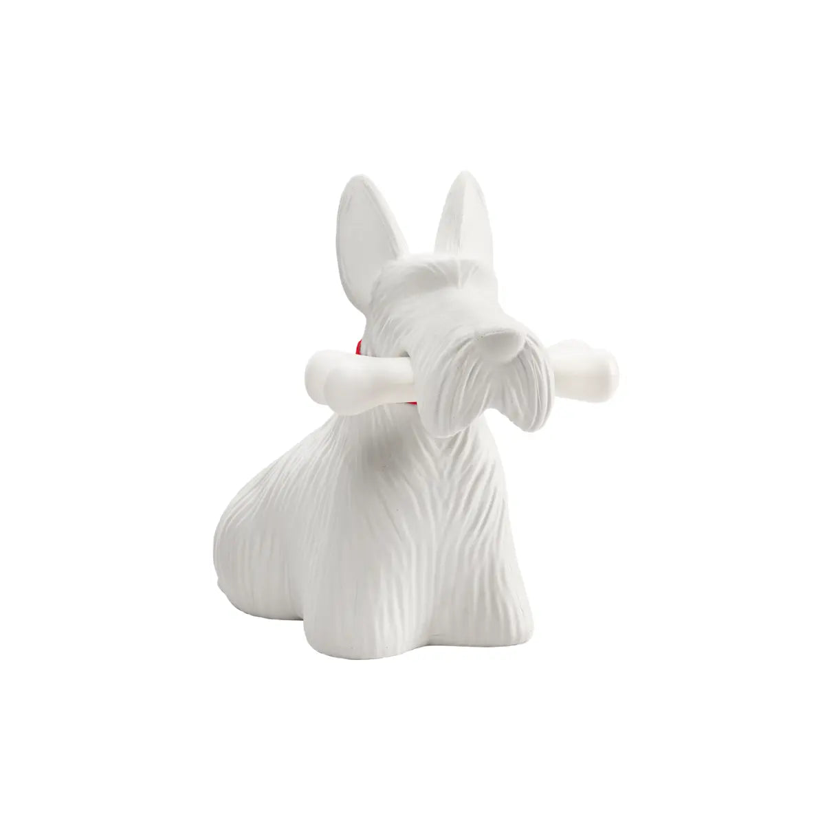 Lampada a forma di cane bianco con collare rosso e osso in bocca che si illumina