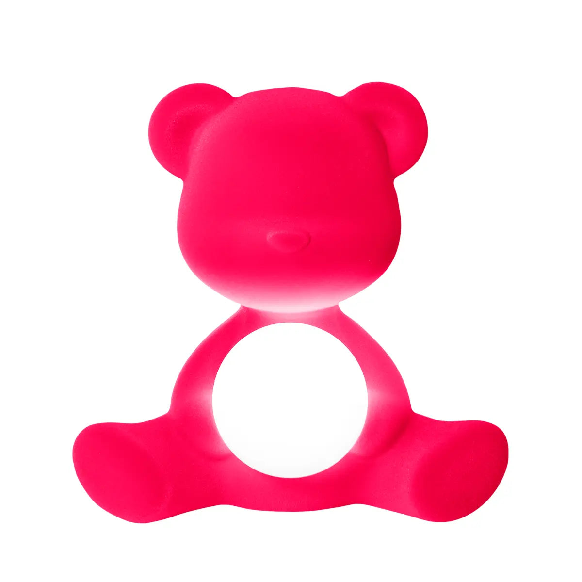 Lampada a forma di orsetto fuxia con sfera che s'illumina al centro di Qeeboo