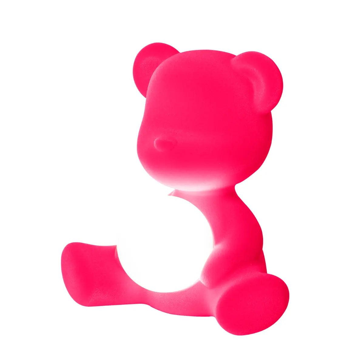Lampada a forma di orsetto fuxia con sfera che s'illumina al centro di Qeeboo profilo