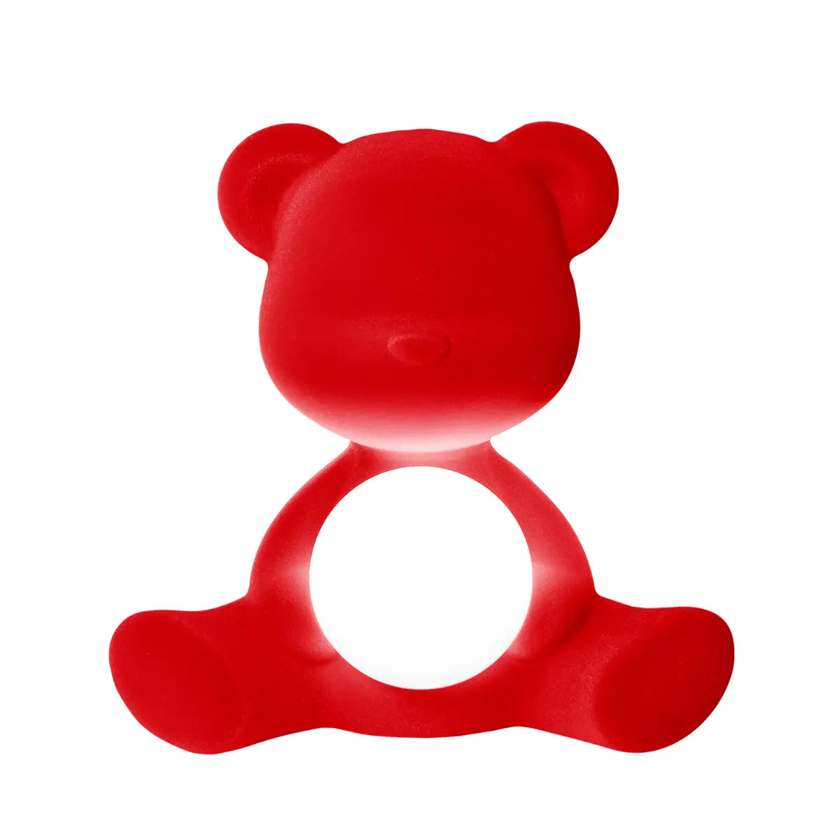 Lampada a forma di orsetto rosso con sfera che s'illumina al centro di Qeeboo