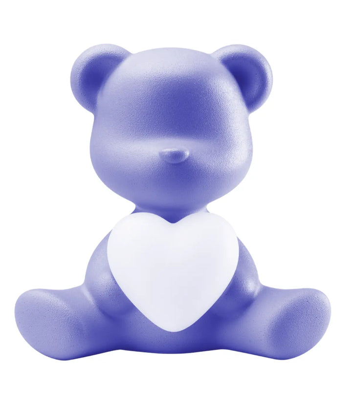 Lampada a forma di orsetto viola con cuore che s'illumina al centro di Qeeboo