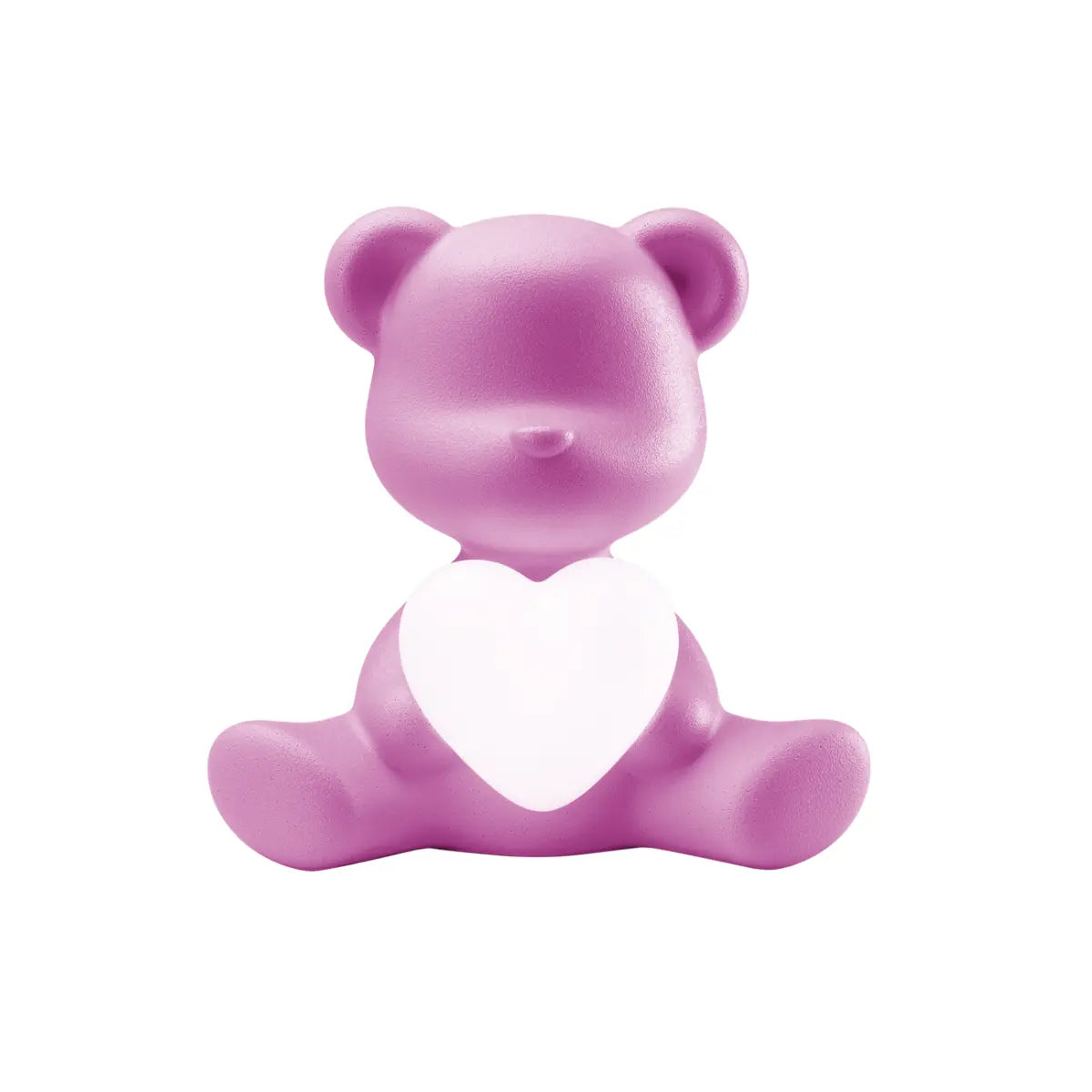Lampada a forma di orsetto fucsia con un cuore luminoso tra le zampe