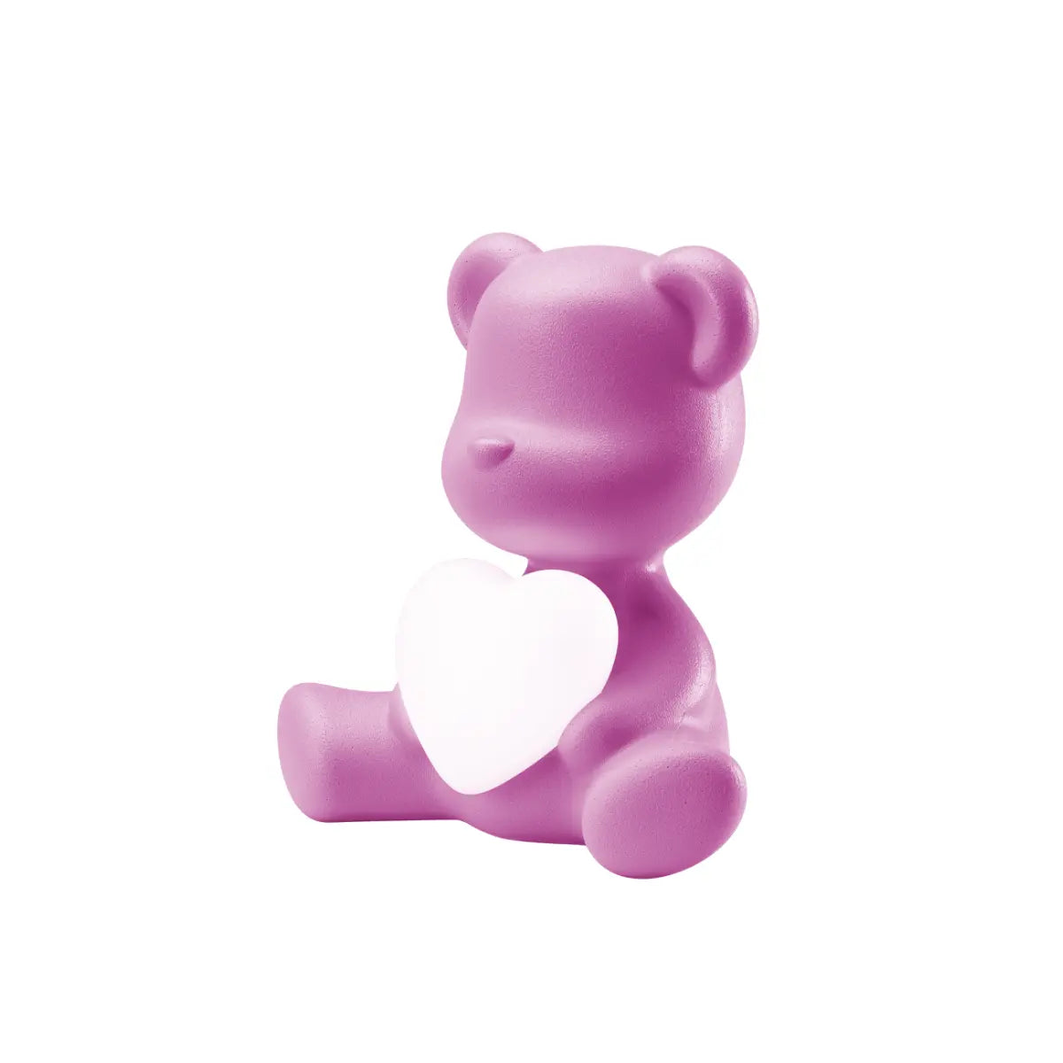 Lampada a forma di orsetto fucsia con un cuore luminoso tra le zampe